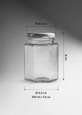 FRASCO VIDRIO HEXAGONAL TAPA PLATA 100ML - 642615