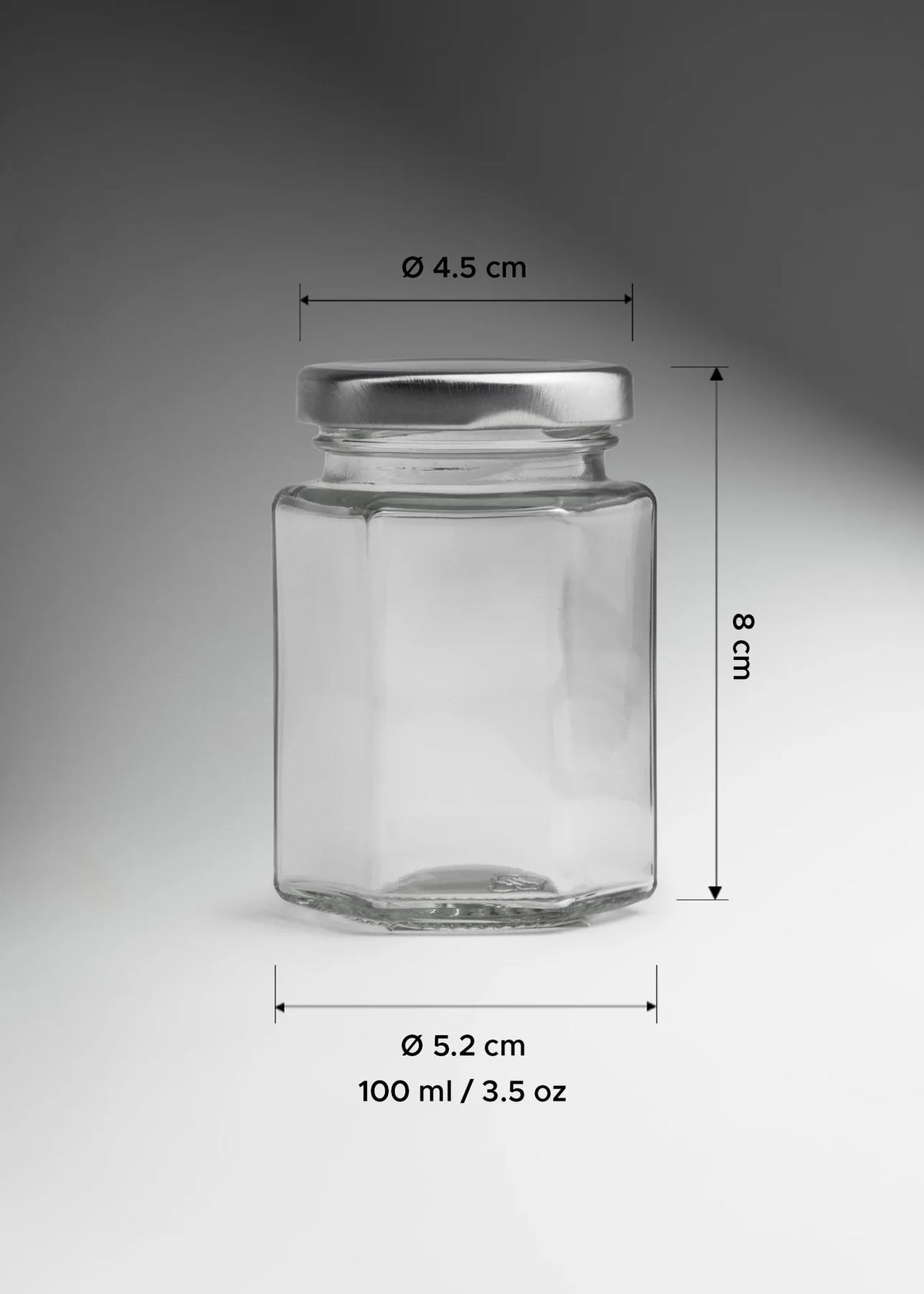 FRASCO VIDRIO HEXAGONAL TAPA PLATA 100ML - 642615