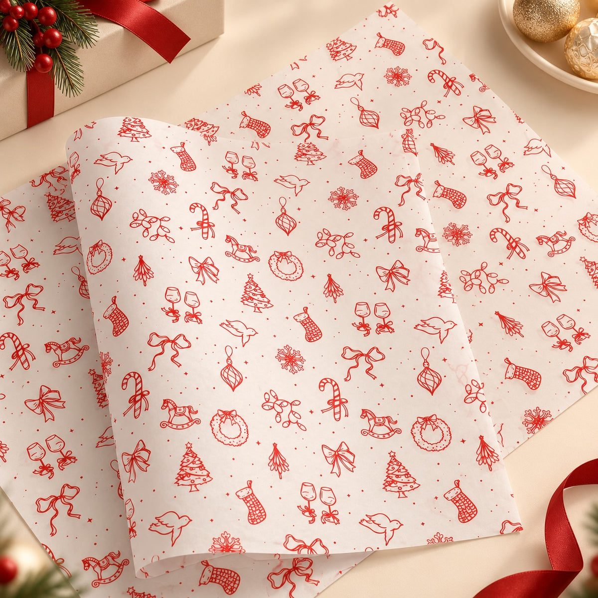Papel Manteca Rojo Navidad 27x40cm - (cont. 25 hojas)