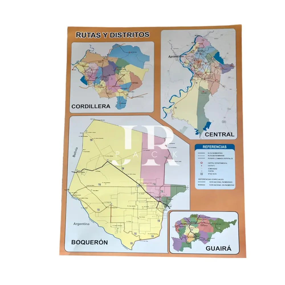 Mapa del Paraguay - Rutas y Distritos (Lámina educativa grande)